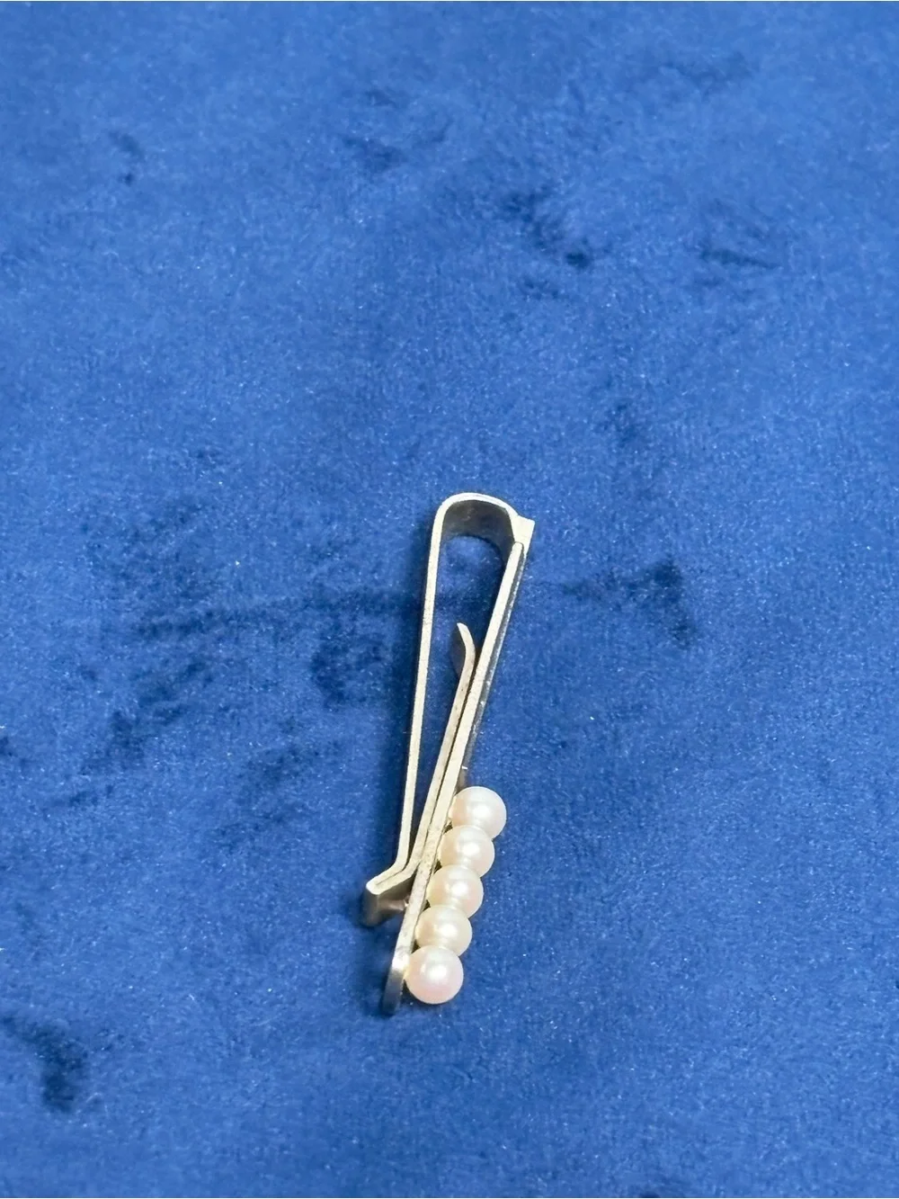 RARE Vintage K. Mikimoto Tokyo Silver Tie Clip 5 Akoya Pearls MCM Signed